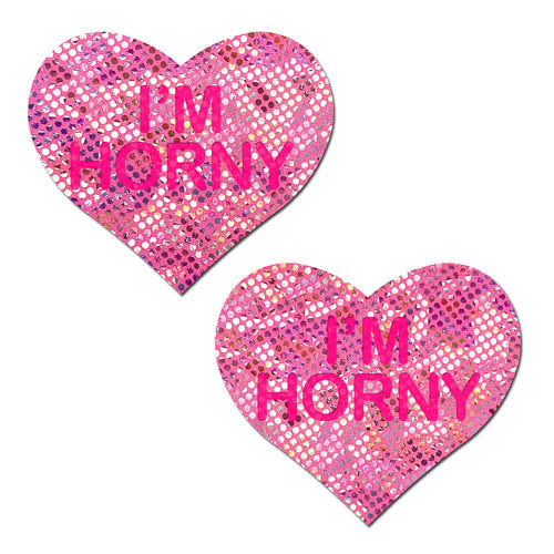PASTEASE LOVE LIQUID PINK HEART I'M HORNY NIPPLE PASTIES - PASHRTIH
