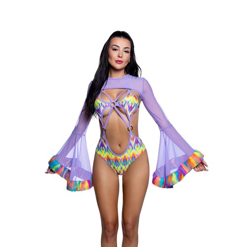JR271 - Faux Fur Trimmed Mesh Shrug