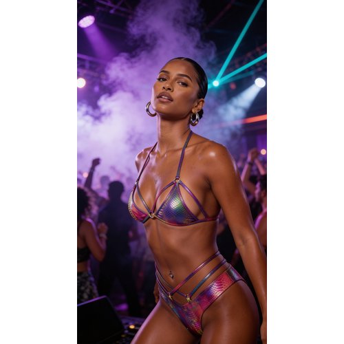 6798 - 2PC Holographic Python Strappy Short Set