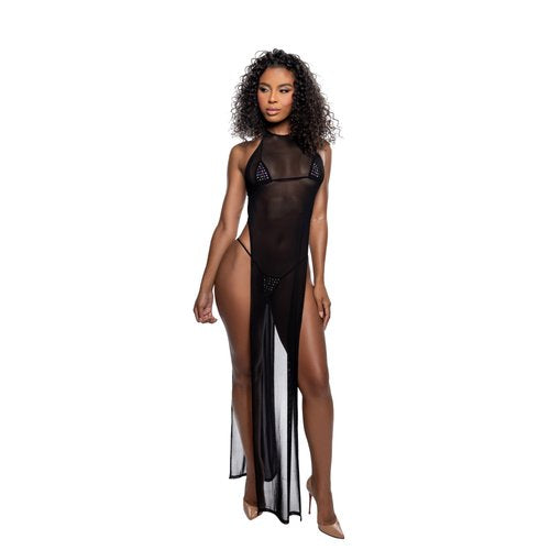 6801 - Long Mesh Gown with Slits