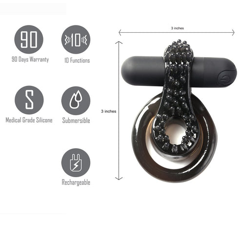 JAGGER RECHARGEABLE VIBRATING COCK RING BLACK SLEEVE - MTMA1721BK1