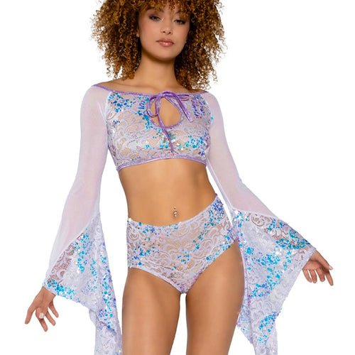 JR171 - Fishnet/Mesh Sequin Flair Sleeve Top