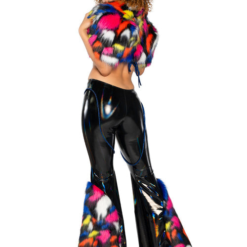 JR222 - Holo PVC/Faux Fur Bell-Bottom Pant