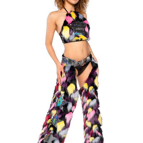 JR226 - Faux Fur/Vinyl Star Halter