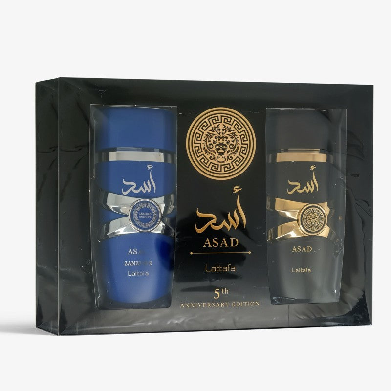 LATTAFA ASAD 5TH ANNIVERSARY ASAD AND ZANZIBAR 2 PC SET, UNISEX GIFT SET, EDP