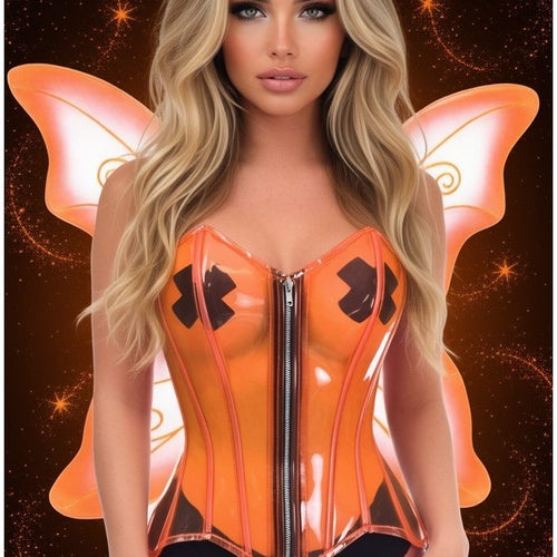 Lavish 2 PC Clear Orange Pixie Fairy Corset Costume