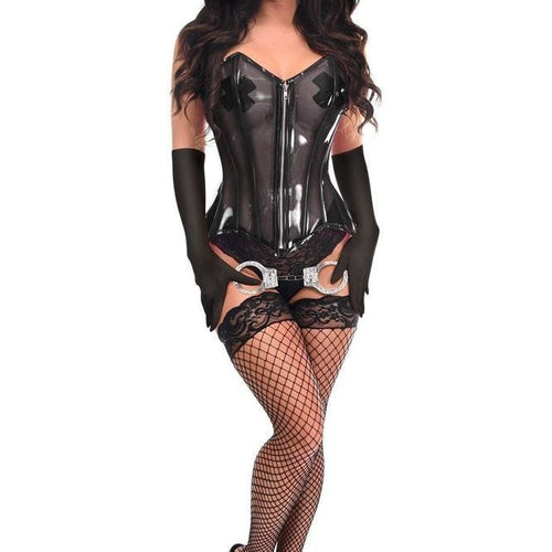 Lavish 4 PC Clear Black Cop Corset Costume