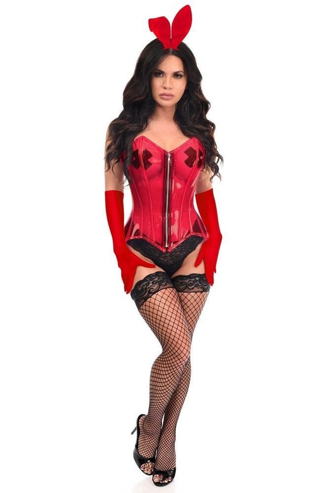Lavish 4 PC Clear Red Sexy Bunny Corset Costume - Daisy Corsets