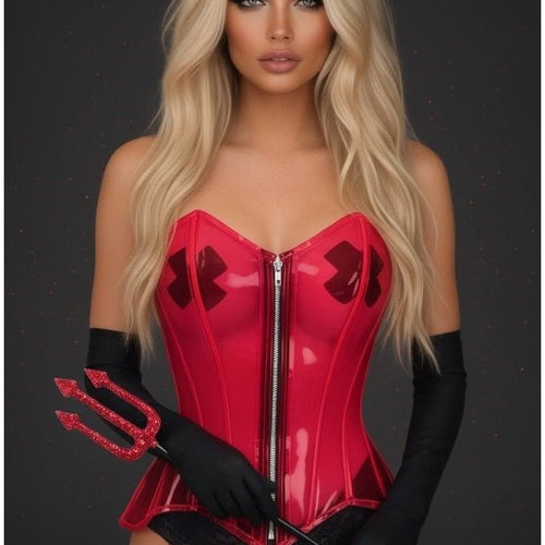 Lavish 4 PC Clear Red Sexy Devil Corset Costume