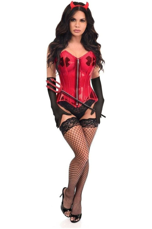 Lavish 4 PC Clear Red Sexy Devil Corset Costume - Daisy Corsets