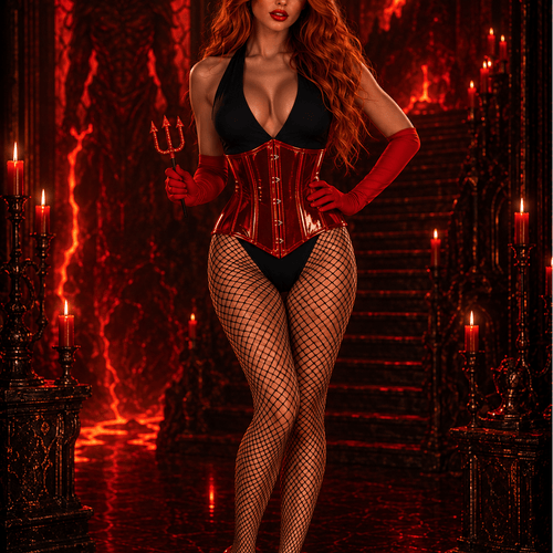 Lavish 4 PC Red Festival Devil Corset Costume