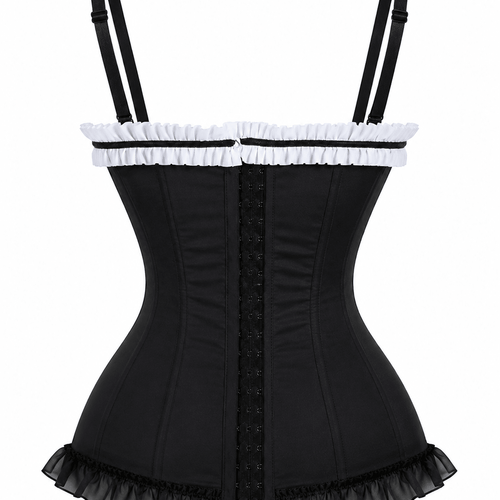 Lavish Wonderland Tea Party Corset – Black & White Lace-Up Bustier for Halloween