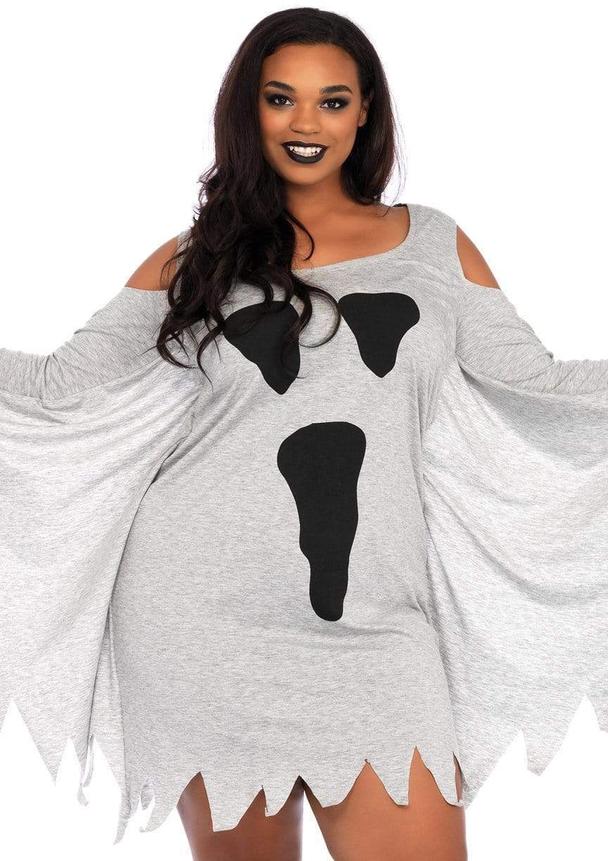 Plus Jersey Ghost Long Sleeve Halloween Dress - 86680X    02508