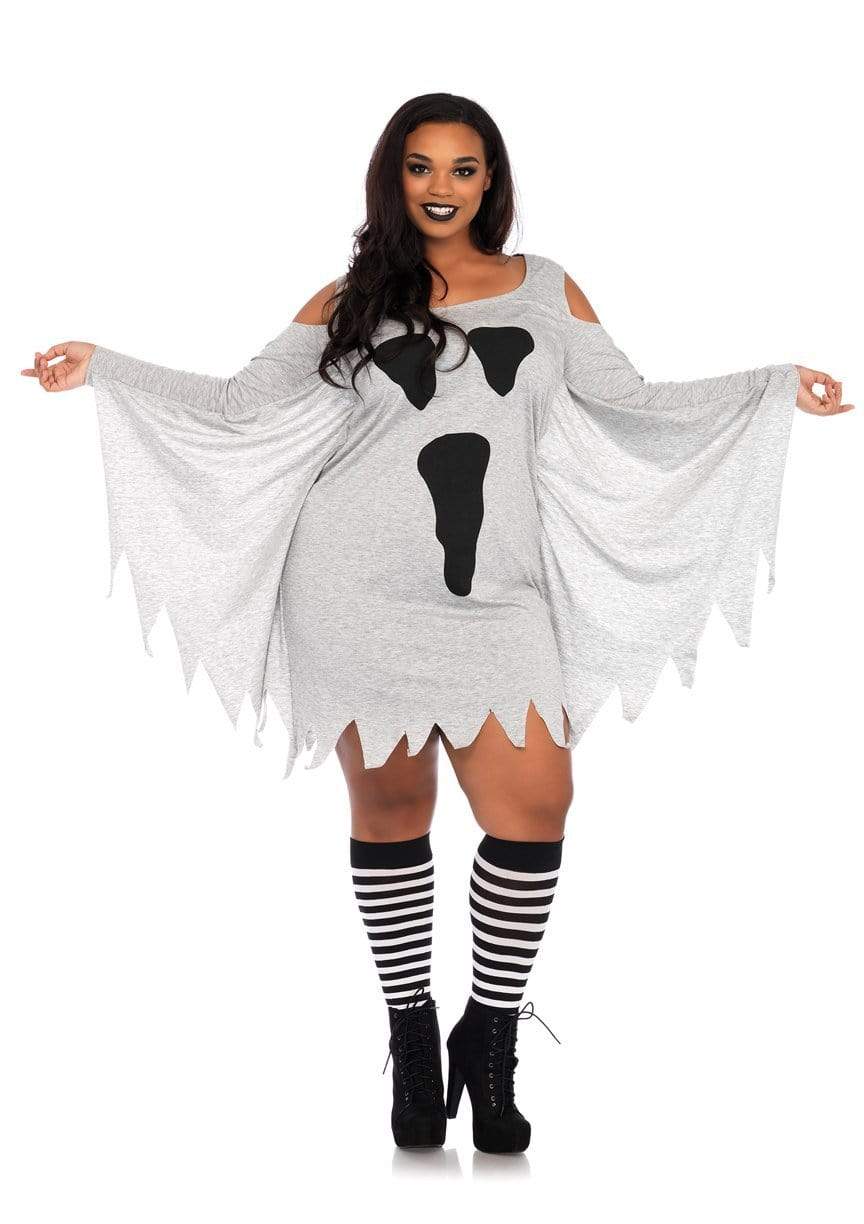 Plus Jersey Ghost Long Sleeve Halloween Dress - 86680X    02508