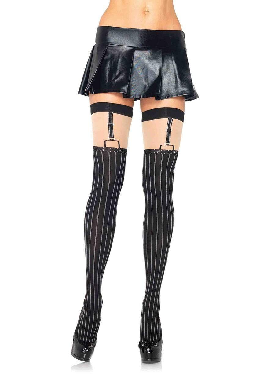 Dove Pinstriped Suspender Thigh High Stockings - 6321      00922