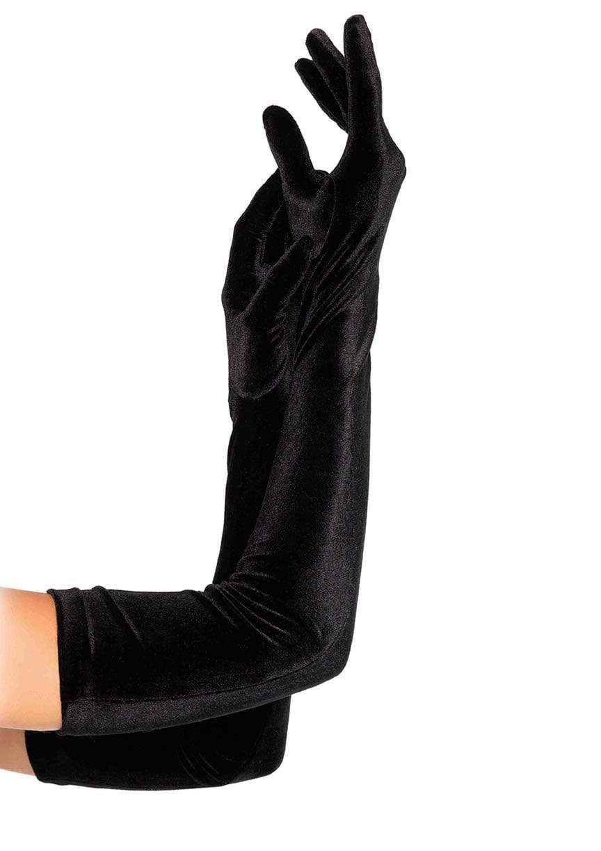 Black Stretch Velvet Opera Length Gloves - 2052      00122