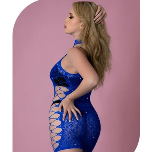 LOVE RHINESTONE CRYSTAL DRESS BLUE