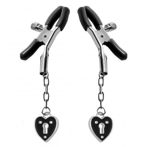 MASTER SERIES CHARMED HEART PADLOCK NIPPLE CLAMPS - XRAE503