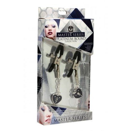 MASTER SERIES CHARMED HEART PADLOCK NIPPLE CLAMPS - XRAE503