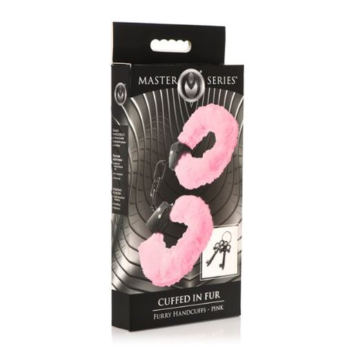 MASTER SERIES CUFFED IN FUR HANDCUFFS PINK - XRAG937PNK