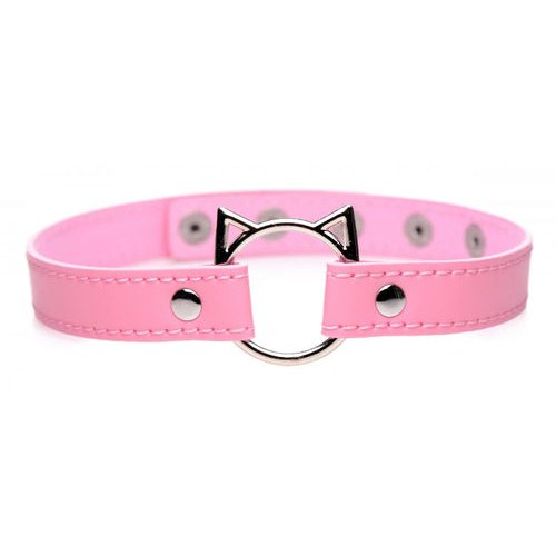 MASTER SERIES KINKY KITTY RING SLIM CHOKER PINK - XRAG726PNK