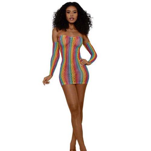 MINI DRESS WITH ARM WARMERS RAINBOW OS - DG14313RNBOS
