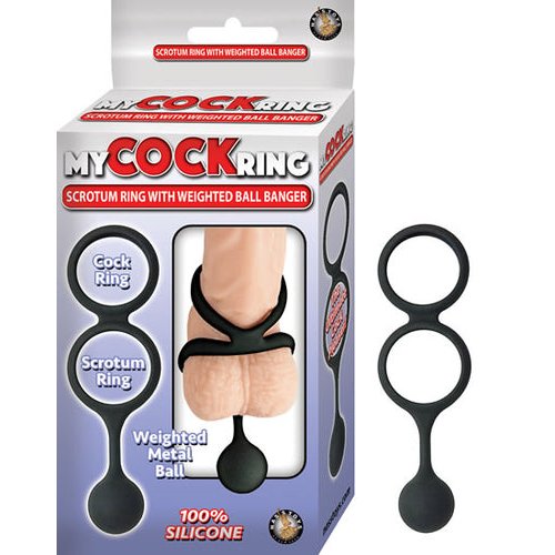 MY COCKRING VIBRATING SCROTUM W WEIGHTED BALL BANGER BLACK
