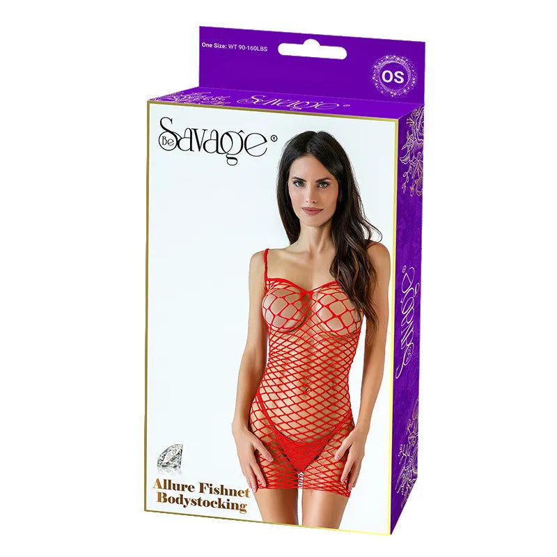 ALLURE FISHNET BODYSTOCKING RED - SAVSD111R