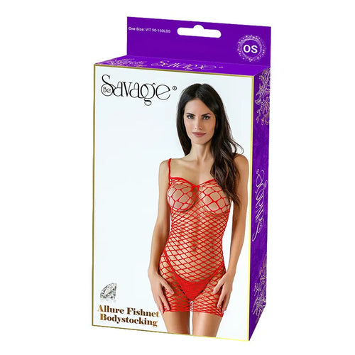 ALLURE FISHNET BODYSTOCKING RED - SAVSD111R