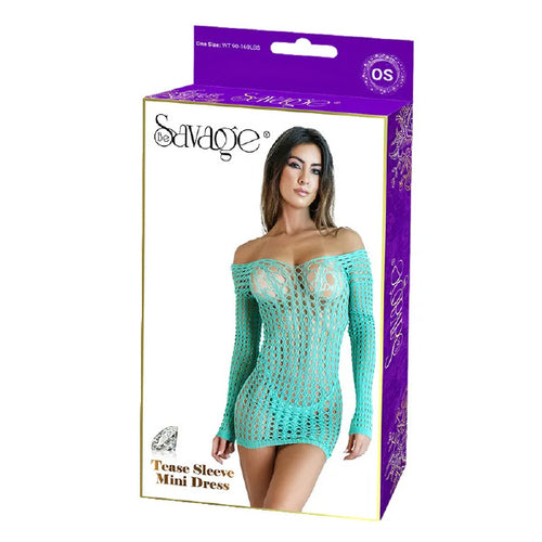 TEASE SLEEVE MINI DRESS GREEN - SAVSD107G