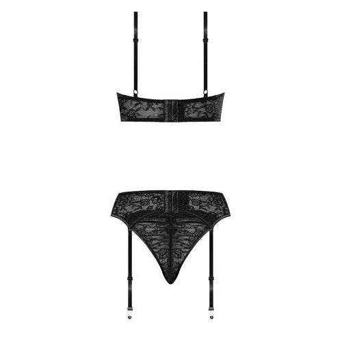 OOH LA LACE DEMI BRA GARTER & TANGA BLACK 2XL