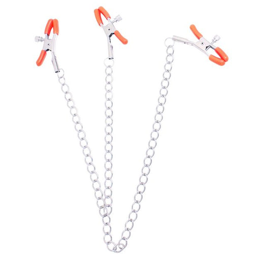 9'S ORANGE IS THE NEW BLACK TRIPLE YOUR PLEASURE CLAMPS & CHAIN - IB25182
