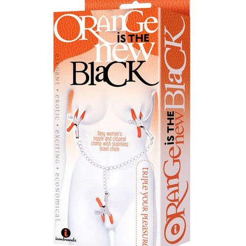 9'S ORANGE IS THE NEW BLACK TRIPLE YOUR PLEASURE CLAMPS & CHAIN - IB25182