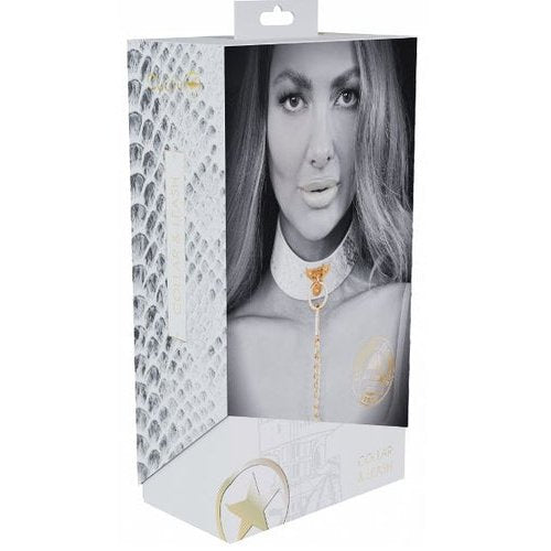 OUCH! FLORENCE COLLECTION COLLAR WITH LEASH - WHITE - SHTOU998WHT