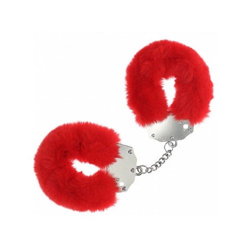 OUCH! HEAVY DUTY FLUFFY HANDCUFFS - RED - SHTOU1046RED