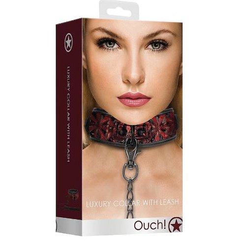OUCH! LUXURY COLLAR WITH LEASH BURGUNDY - SHTOU343BUR