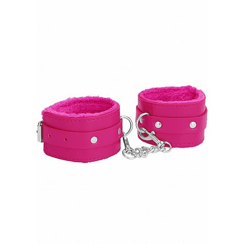 OUCH! PLUSH LEATHER HANDCUFFS PINK - SHTOU267PNK