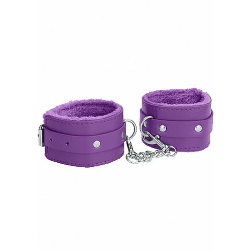 OUCH! PLUSH LEATHER HANDCUFFS PURPLE - SHTOU267PUR