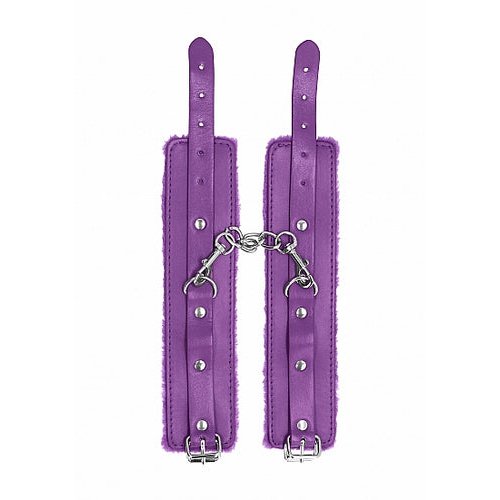 OUCH! PLUSH LEATHER HANDCUFFS PURPLE - SHTOU267PUR