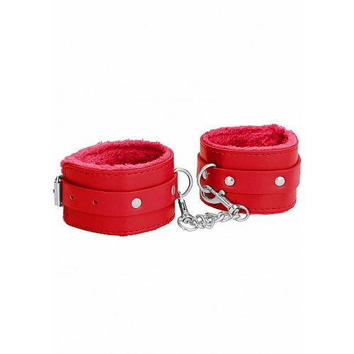 OUCH! PLUSH LEATHER HANDCUFFS RED - SHTOU267RED