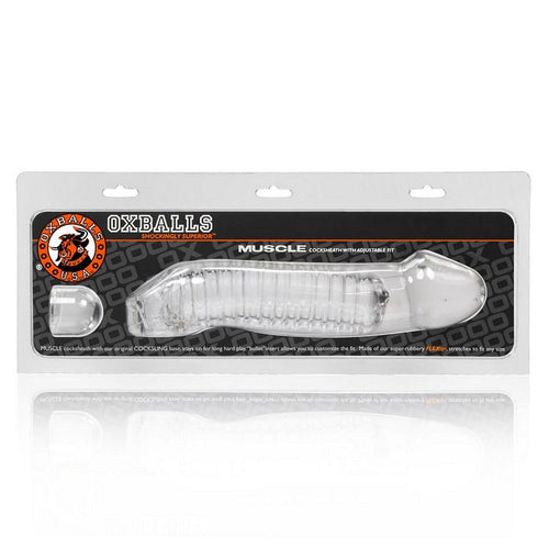 MUSCLE SMOOTH COCKSHEATH W/LENGTH INSET OXBALLS CLEAR (NET) - OX1115CLR