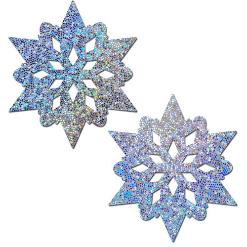 SILVER GLITTER SNOWFLAKES NIPPLE PASTIES - PASSNWGLTSL5