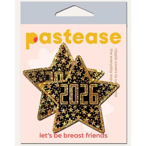 PASTEASE HAPPY NEW YEAR 2026 BLACK & GOLD STAR NIPPLE - PASSTR20265