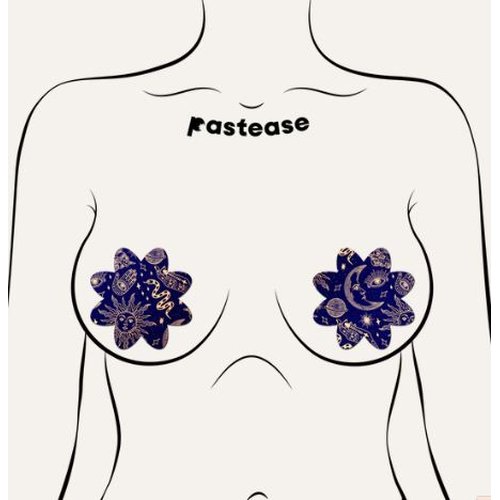 PASTEASE MIDNIGHT CELESTIAL SUN & MOON PETAL BREAST PASTIES - PASPFLRCEL5