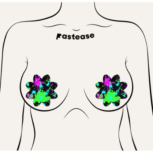 PASTEASE VIBRANT NEON PAINT SPLATTER PETAL BREAST PASTIES - PASPFLRSPTBK5