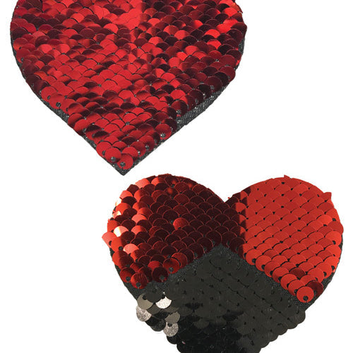 PASTEASE SWEETY RED & BLACK COLOR CHANGING SEQUIN HEART - PASHRTSQRDBK