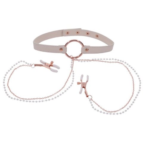 PEACHES N CREAME COLLAR W/ NIPPLE CLAMPS - SS09963