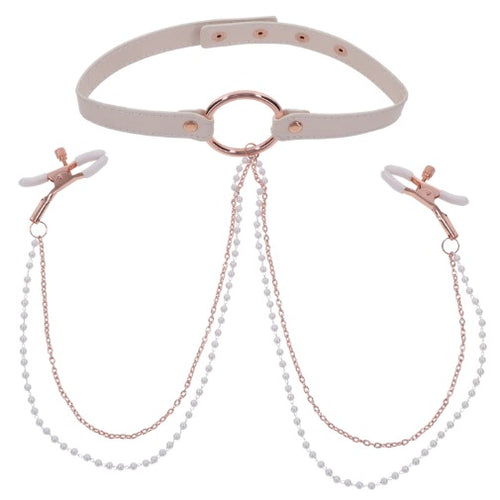 PEACHES N CREAME COLLAR W/ NIPPLE CLAMPS - SS09963
