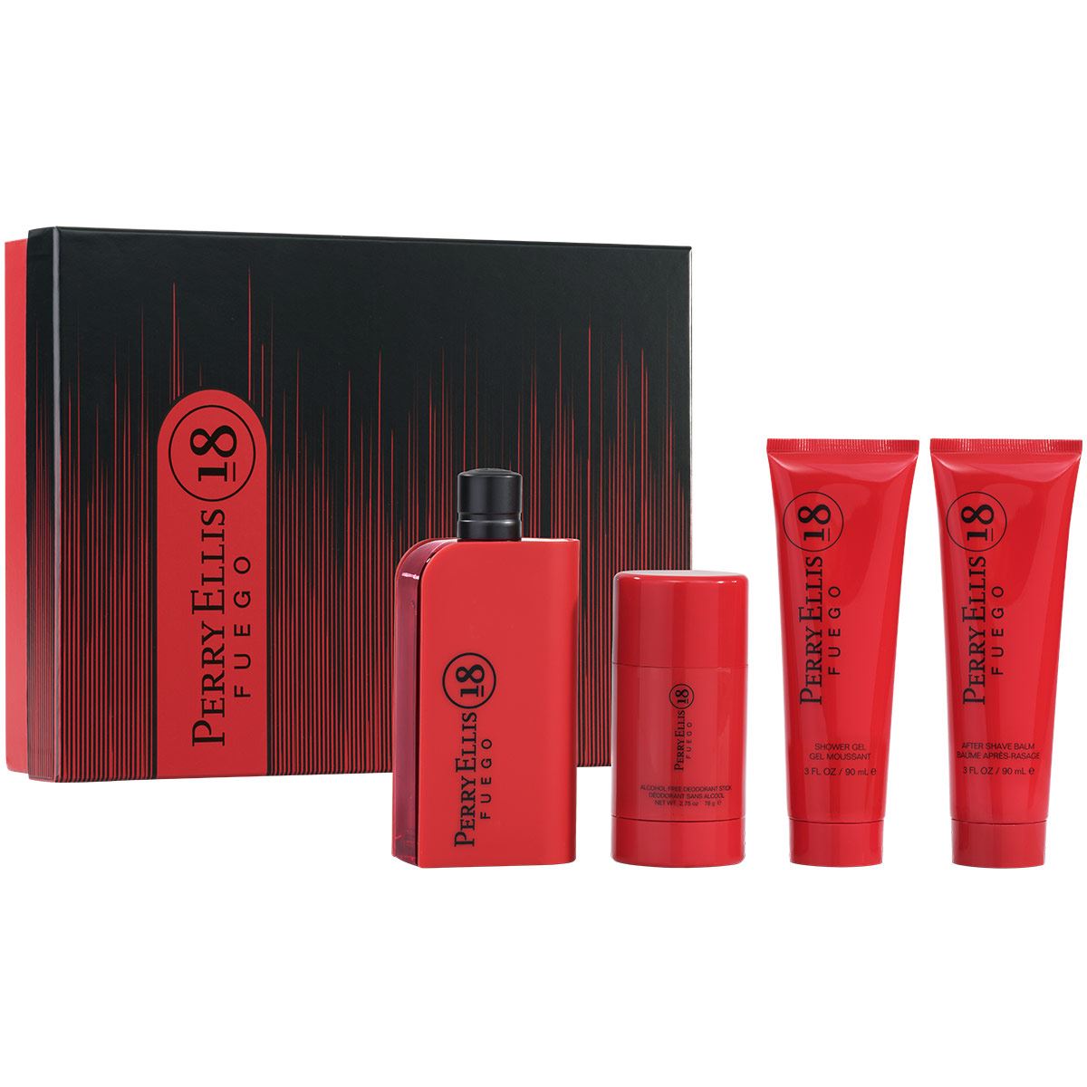 PERRY ELLIS 18 FUEGO 4PC SET, MEN'S GIFT SET, EDT-Pinkfoxxx