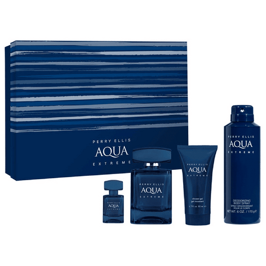 PERRY ELLIS AQUA EXTREME 4PC SET, MEN'S GIFT SET, EDT